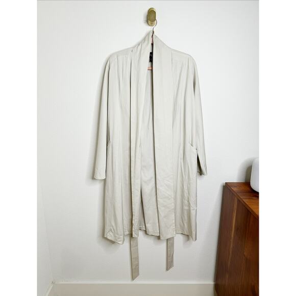 Eileen Fisher Cream Light Gray Trench Coat Jacket Shawl Collar Tie Waisted XS - Picture 7 of 7